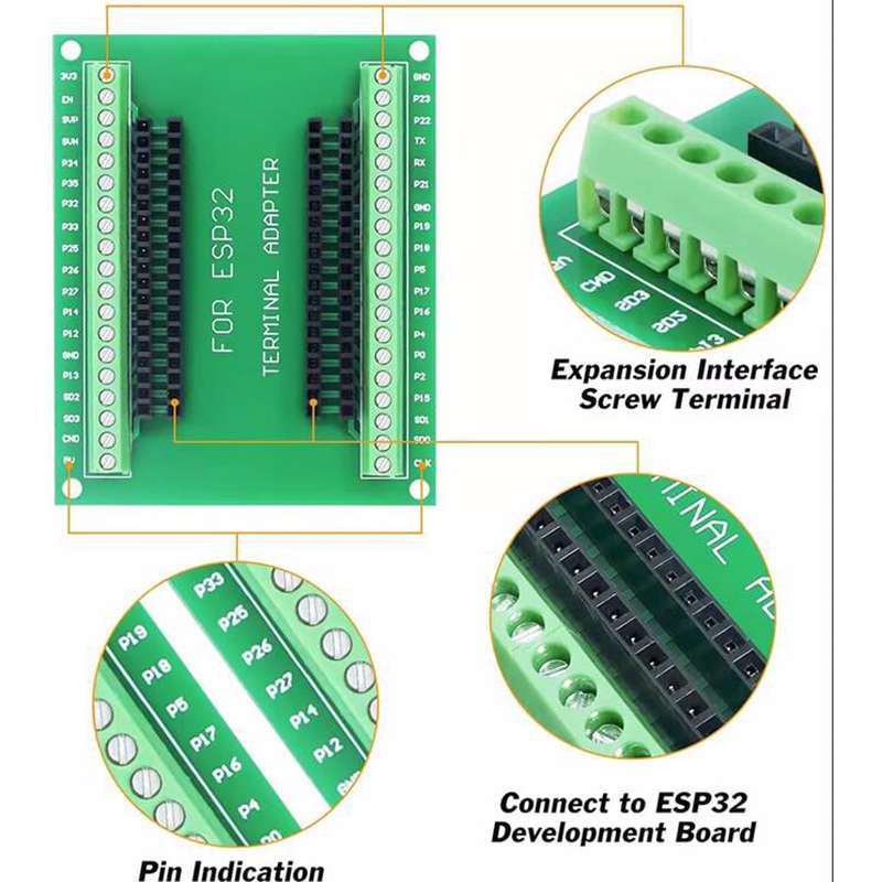 Connecteurs GPIO et borniers sur expansion board ESP32